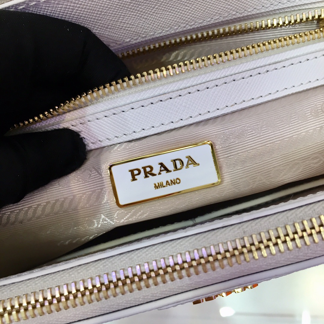 Prada Medium Galleria Saffiano Leather Bag Tote Shoulder Bag White 1BA863